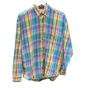 Grant Salty Dog Washed Plaid Flannel Button Front Shirt SZ M Spring Summer